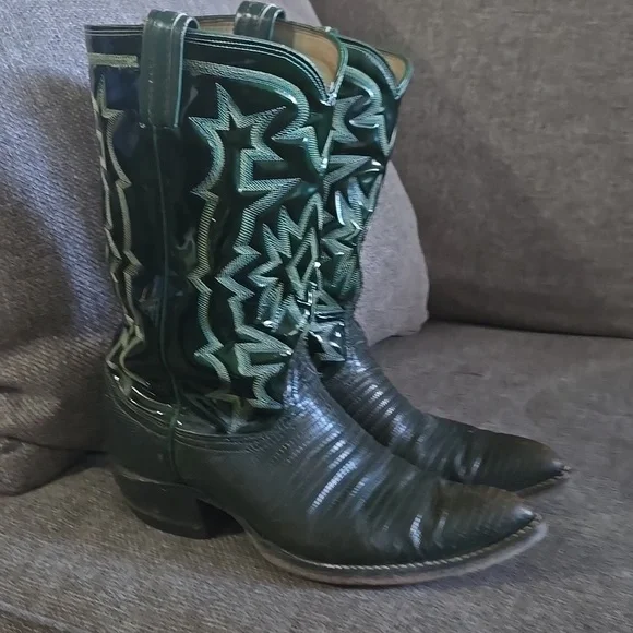 Mens Tony Lamas Vintage Green Lizard. Fits Sise 10/10.5. Cowboy Boots - Picture 2 of 9